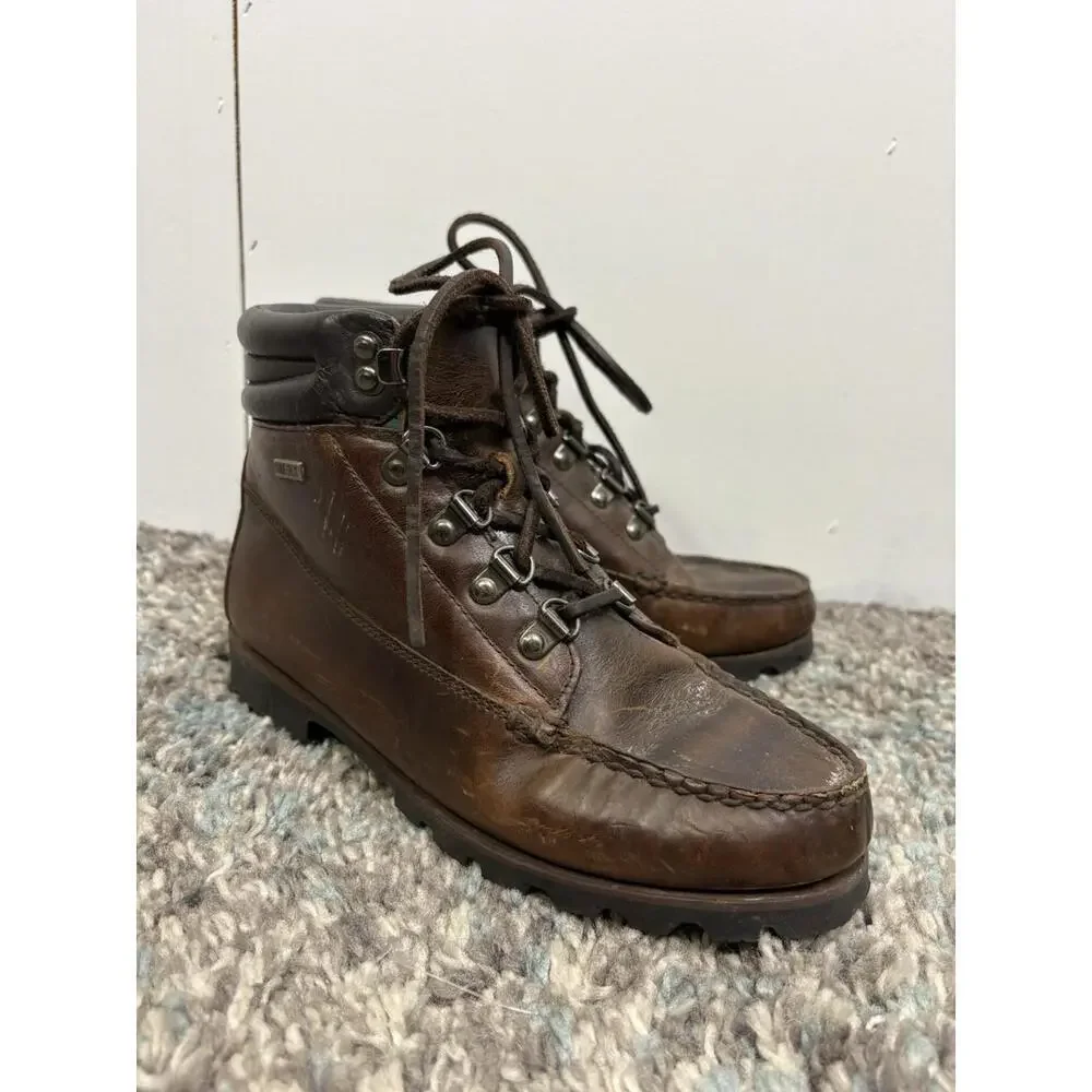 HH Brown Boots Womens Size 7 Moc Toe Gore Tex High Ankle Leather Hand Crafted